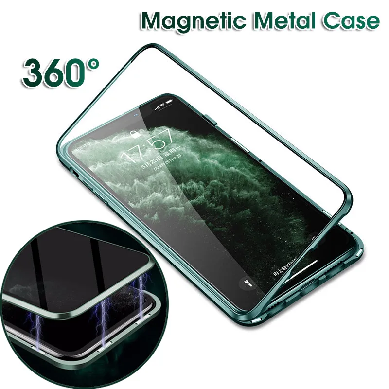Полночный зеленый Магнитный чехол на для iPhone11 Pro iPhone 11Pro MAX металлический 360 двойной чехол из закаленного стекла для iPhone-11-Pro-MAX чехлы чехол на для айфон 11 pro max