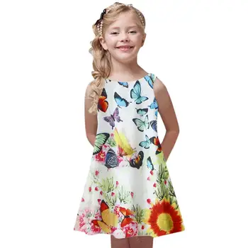 

Kids Girl o-neck dresses Summer Printing above knee mini sleeveless a-line Dress children gilrs Party beach jumper Dresses A40