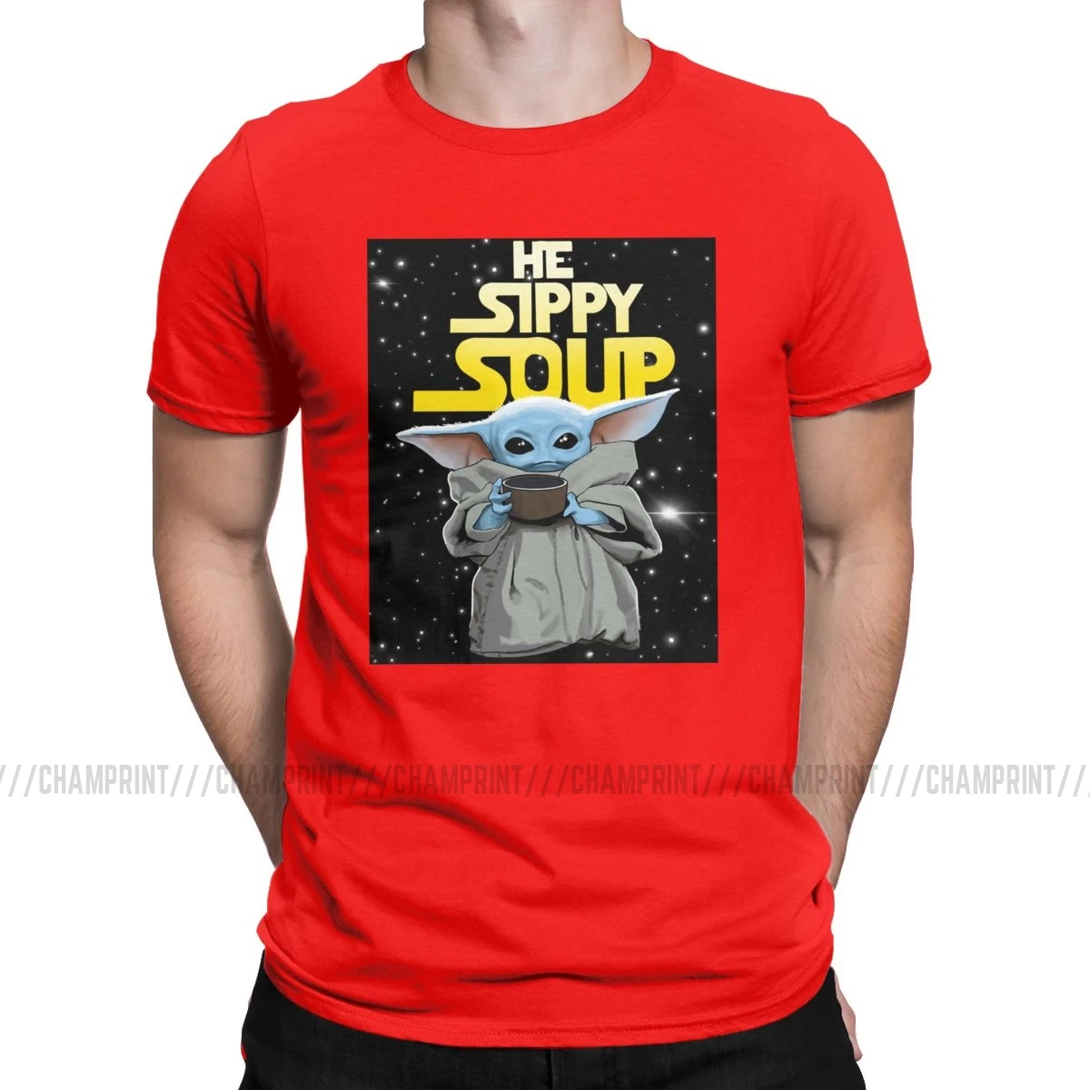 Детские футболки с надписью «Sippy His Soup» Новые мужские футболки с принтом «мандалориан», «йода», «Звездные войны», футболки с круглым вырезом, футболки с коротким рукавом, топы с принтом - Цвет: Красный