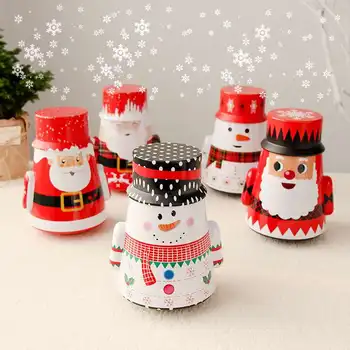 

2pcs Christmas snowman decorations big tumbler tin box candy tin cookie storage box children new new year santa claus gift box