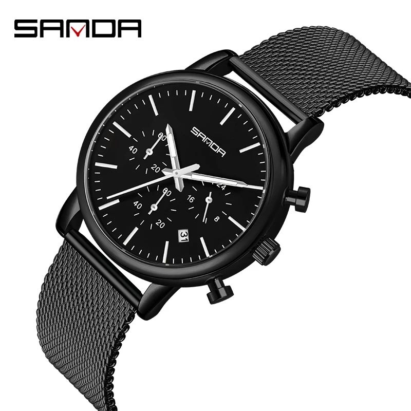 

2020 SANDA New Business Fashion Six-pin Calendar With Casual Waterproof Mesh Belt Men's Watch Montre Homme