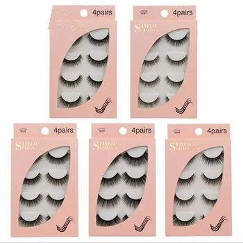 

4 Pairs/Box 100% Thick Real Mink False Eyelashes Natural For Beauty Makeup Extension Fake Eyelashes False Lashes For Women Girls