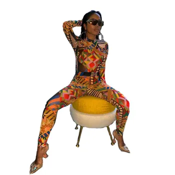 

Plus Size Print Geometric Jumpsuit Women Color Block Slim Bodycon Jumpsuit Fall Elegant Night Sexy Club Jumpsuits