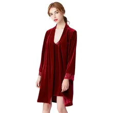 Женский зимний бархатный пижамный комплект, Сексуальная кружевная ночная рубашка без рукавов, банный халат 24BC