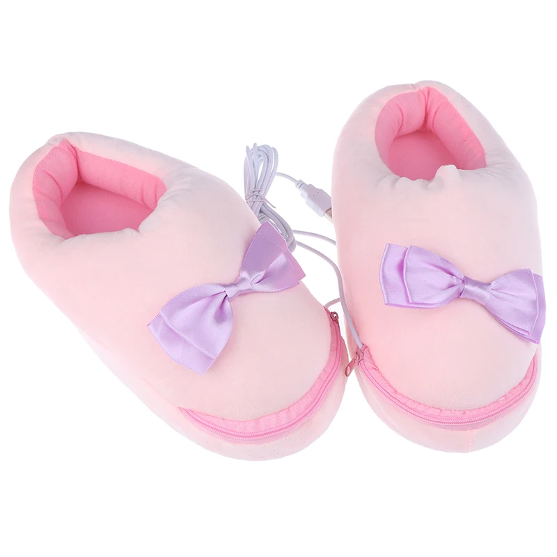 Розовый, серый цвет практичный безопасный плюшевые USB обогреватель для ног обувь с мягким электрическим подогревом тапочки милые Рождественский подарок для девочек