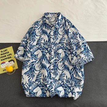 

OSCN7 Casual Streetwear Beach Printed Short Sleeve Shirt Men 2020 Hawaii Oversize Fashion Harujuku Women Shirts C115
