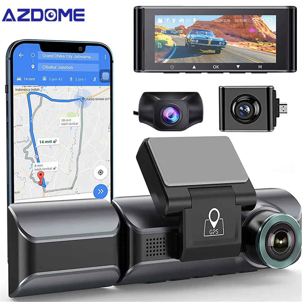 AZDOME Car DVR 3 Channel 4K +1080P Dash Cam Built-in WiFi GPS 2K+1080P+1080P Sony Sensor Infrared Night Vision Recorder Free 32G |