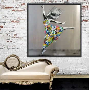 

free shipping hand painted modern graffiti street art colourful dancer oil painting on canvas good for decoration pictures