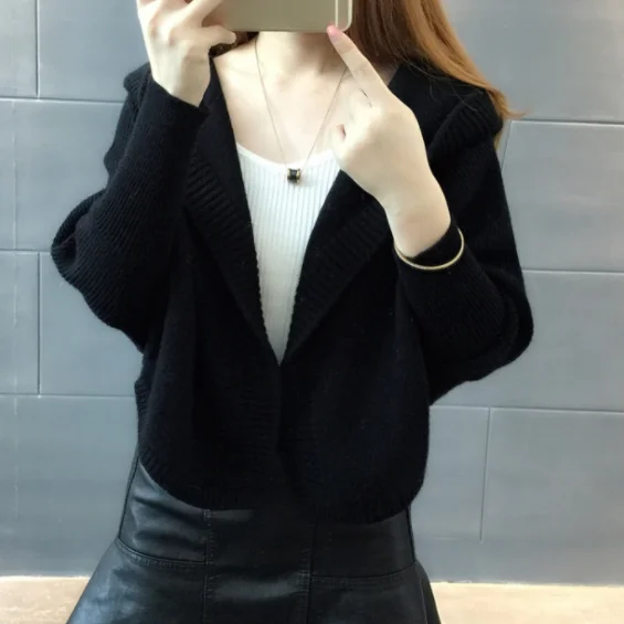 Bat Sleeve Cloak Style Short Cardigan Sweater Women Basic Coats Sueter Mujer Hooded Knit Shawl Jacket Top Femme AQ899 |