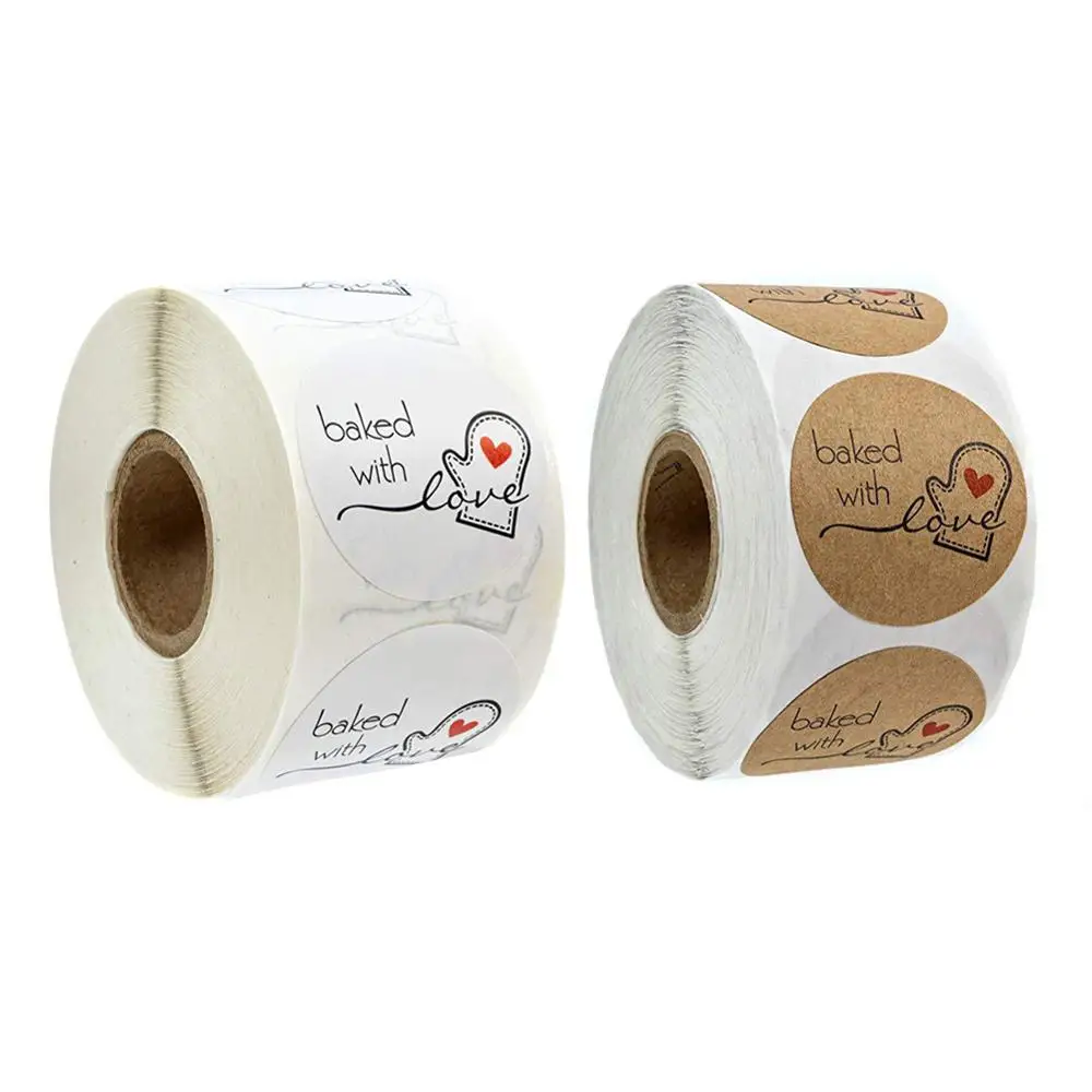

500pcs Handmade With Love Kraft Paper Stickers Round Adhesive Labels Baking 25mm For Package Decorate Handmade Sticker