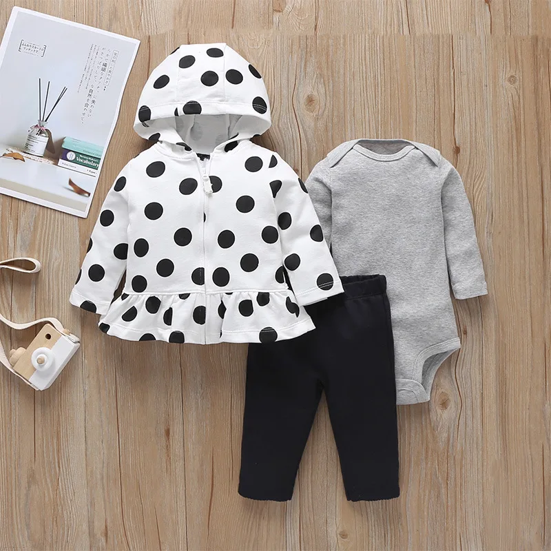 thumbnail image 1 of 3PCS Infant Baby Boy Girl Clothes Set 2020 Spring Fall Animals Floral Warm Hooded Coat+Romper+Pants Newborn Baby Clothing Outfit, 1 of 5