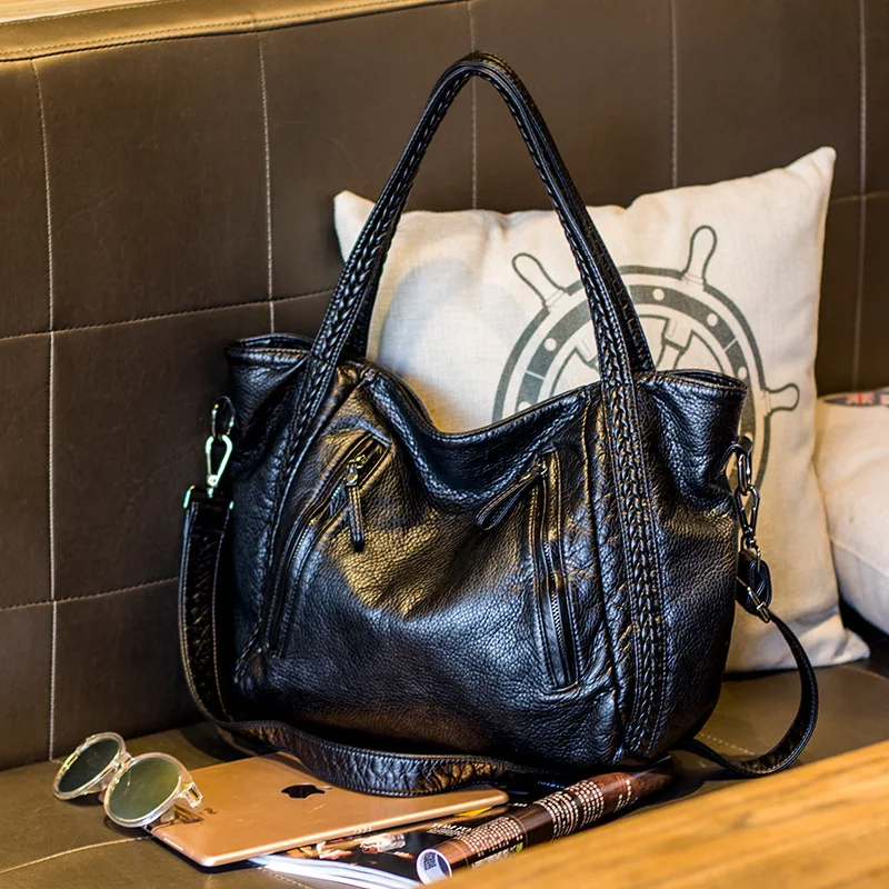 

Hyuna WOMEN'S Bag 2019 Spring Shaking Voice Network Red Washing Water Soft Leather Big Bag Women's Fashion Simple Over-the-shoul