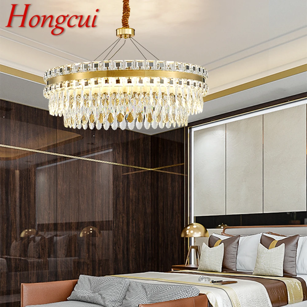 

Hongcui Luxury Crystal Chandelier Lamp Gold LED Fixtures Modern Creative Decorative For Living Room Dining Room Villa Duplex