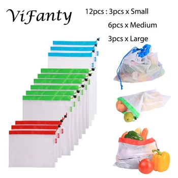 

Vifanty Set of 12 Reusable Mesh Produce Bags,3 Sizes Washable and See-Through Grogery Bags,3 Small 6 Medium & 3 Large