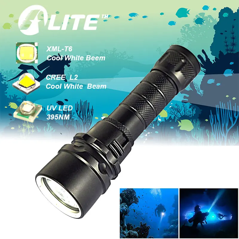 TMWT компактный и мощный подводный Фонари XML T6 Cree Led Дайвинг Фонарь с белым УФ