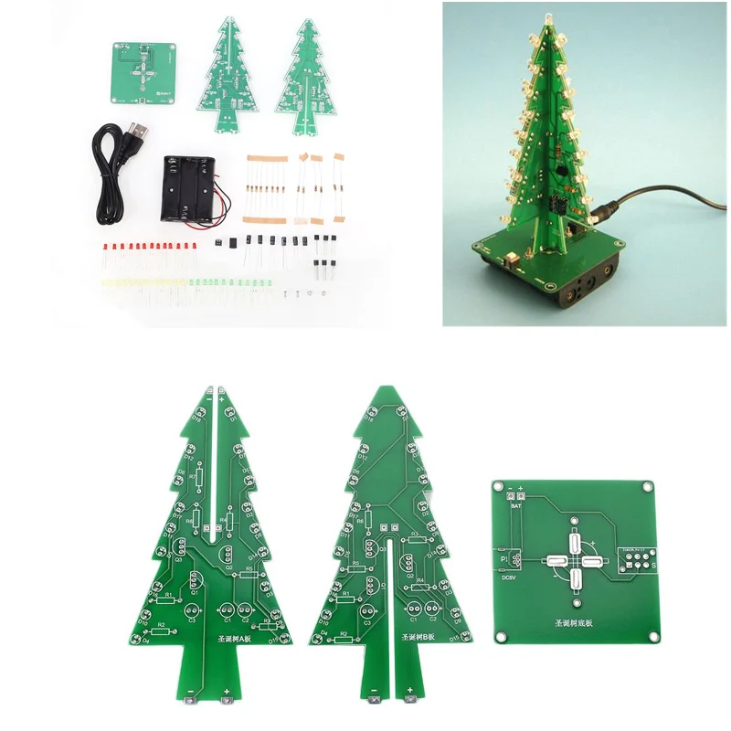 

3D Xmas Christmas Trees DIY Kit LED Light Flash 3 Colors Circuit Gift Decor
