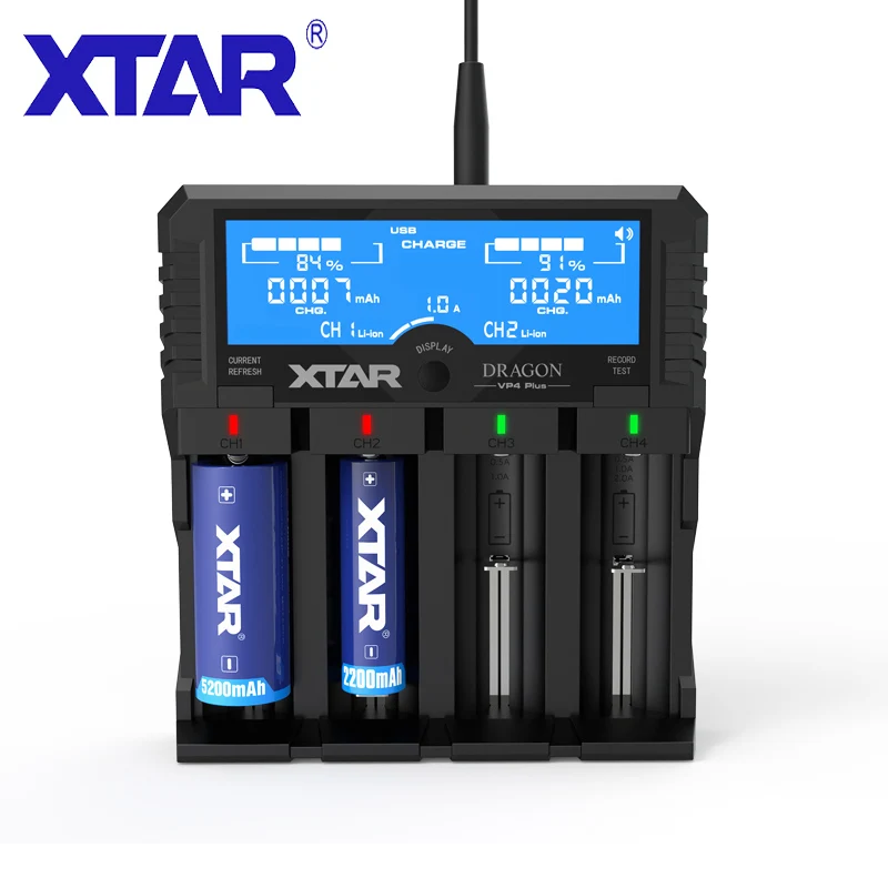 Зарядное устройство XTAR DRAGON VP4PLUS с адаптером автомобильное зарядное ЖК дисплеем