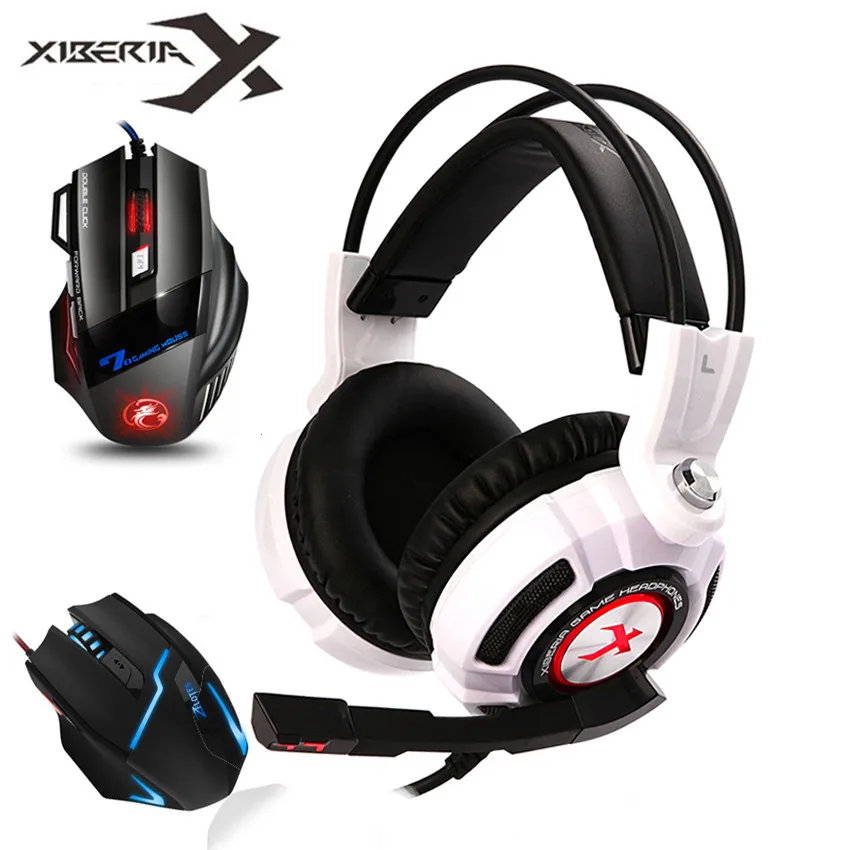 XIBERIA K3 Gaming Headset Virtual 7 1 Surround Sound Stereo Bass Headphones with Microphone LED Light Wired USB Gaming Mouse