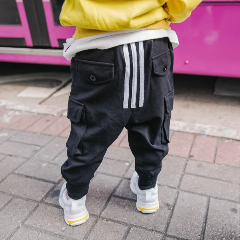 

Spring Children Casual Trousers 2019 New Style BOY'S Stripes Sweatpants Korean-style Solid Color Casual Skinny Athletic Pants Fa