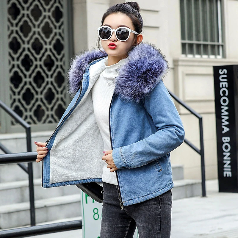 Chaqueta Mujer однотонная джинсовая куртка с капюшоном для женщин теплая Повседневная