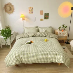 Light Cute Green Plaid Print Pattern Polyester Pillow Case Bed Sheet Breathable Comfortable Single Double Bedding Set Oceania
