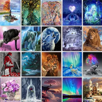 

landscape diy 5d diamond painting full square animals diamond embroideri full set mosaic rhinestone pictures lion Elephant KQ01