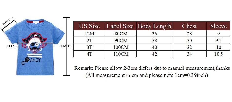Honeyzone/футболка для маленьких мальчиков; детская одежда из хлопка с принтом пирата; одежда для малышей с короткими рукавами