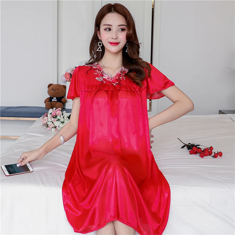 Large Size 4XL Home Comfortable Women Sleepwear Female Ice Silk Satin Nightgown Sleeping Dress Long Ladies Nightwear Night Shirt