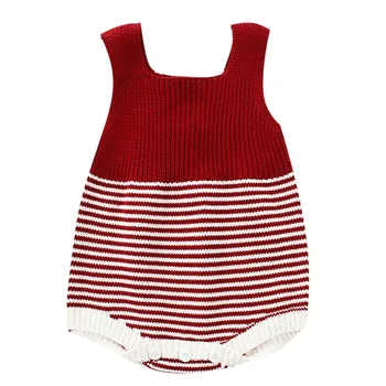 

Baby Girl Knitted Romper Infant Sleeveless Warm Cute Striped Print Strap Bodysuit Winter Newborn Outfits s