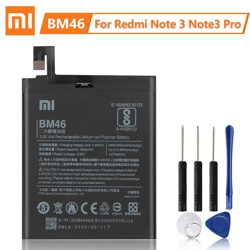 XiaoMi оригинальная запасная батарея BM46 для Xiaomi Redmi Note 3 Pro Redrice Note3 100% новая