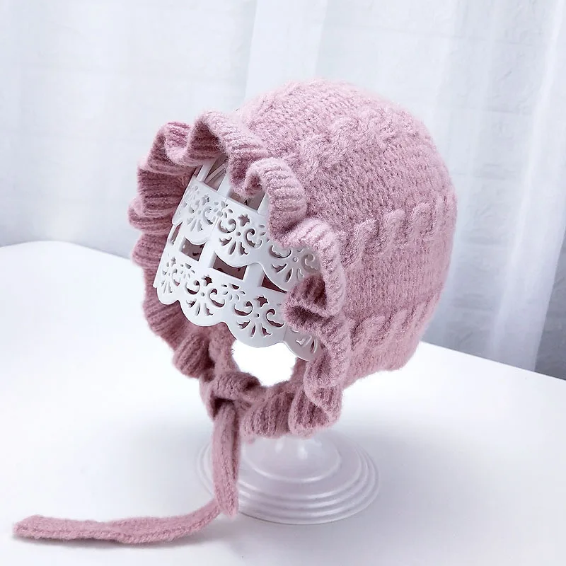 Pink Hylidge Princess шляпка для девочки, кружевная вязаная зимняя шапка для девочки, детские шапки 3, 6 месяцев, шапочки, детские шапки для девочки, теплая шапка - Цвет: Pink