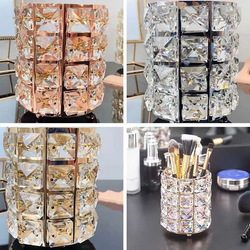 Crystal Pencil Pen Holder Makeup Brush Storage Dressing Table Beauty Brush Eyebrow Cosmetic Brush Organizer Stationery Container