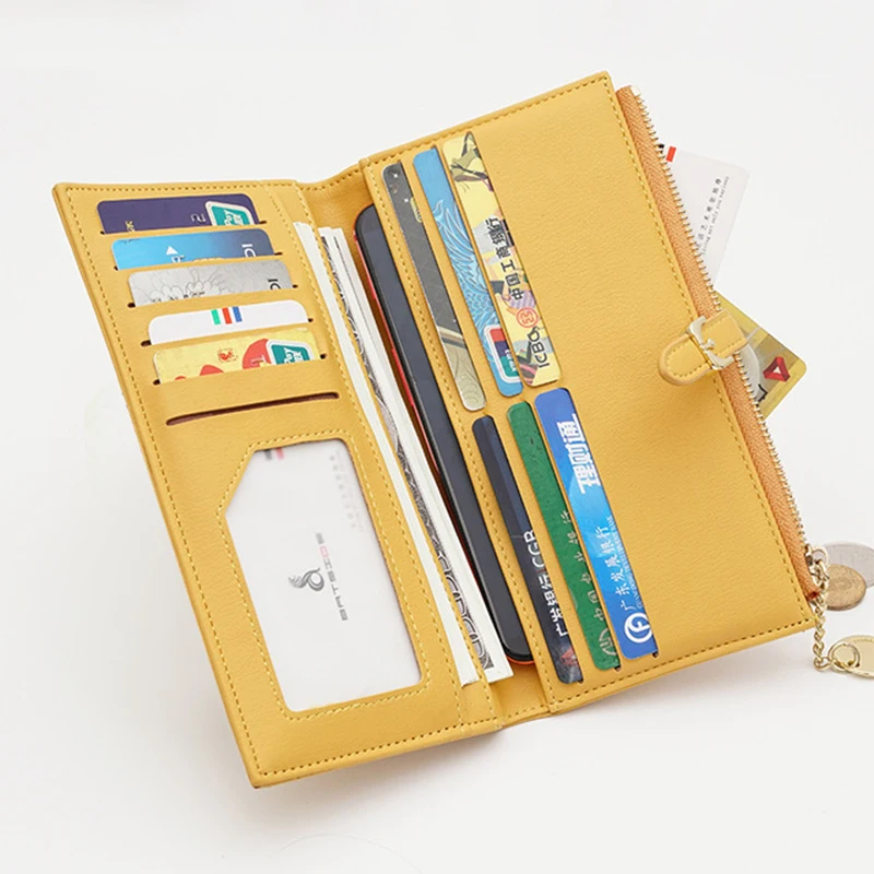 female fashion yellow purse card holder PU leather Long wallet womens big zipper wallets money cash bag Bolsa Feminina