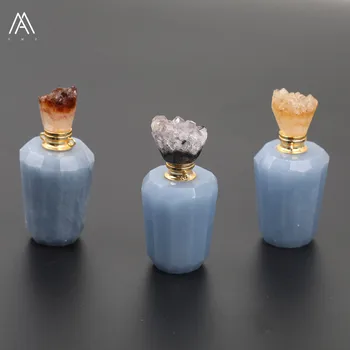 

Romantic Women Natural Blue Angelite Quartz Perfume Bottle Pendant Necklace Women Quartz Crystal Perfume Jewelry EF-DG-44AMGE