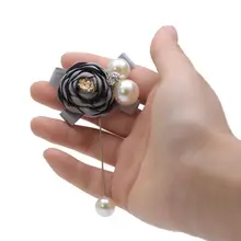 Groom Bride Wedding Boutonniere Artificial Tea Rose Flower Mens Brooch Lapel Pins Imitation Pearl Bow Knot Party Suit Decoration