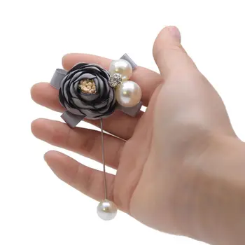 

Groom Bride Wedding Boutonniere Artificial Tea Rose Flower Mens Brooch Lapel Pins Imitation Pearl Bow Knot Party Suit Decoration