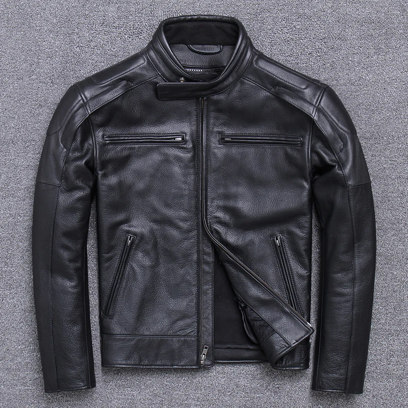

Men's Cowhide Jacket Autumn Winter Genuine Coat Motorcycle Real Cow Leather Jackets Short Veste Cuir Homme 15618