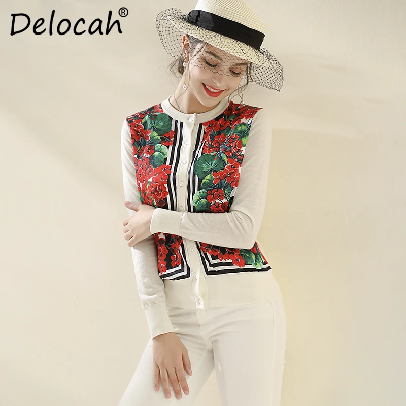 ^Cheap Delocah Runway Fashion Autumn Winter Cardigans Blouse Women's Long Sleeve Floral Print Elegant Vintage Ladies Knitting Sweaters