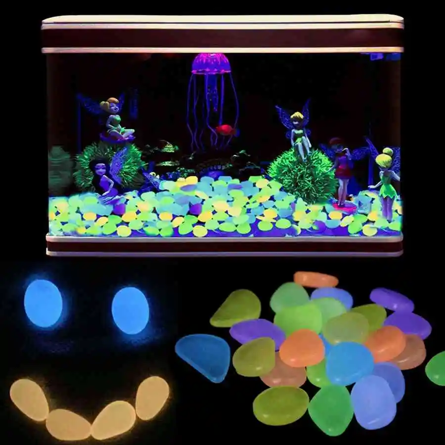 500pcs Glow in the Dark Garden Luminous Pebbles for Walkways Plants Aquarium Decor Glow Stones Garden Decoration