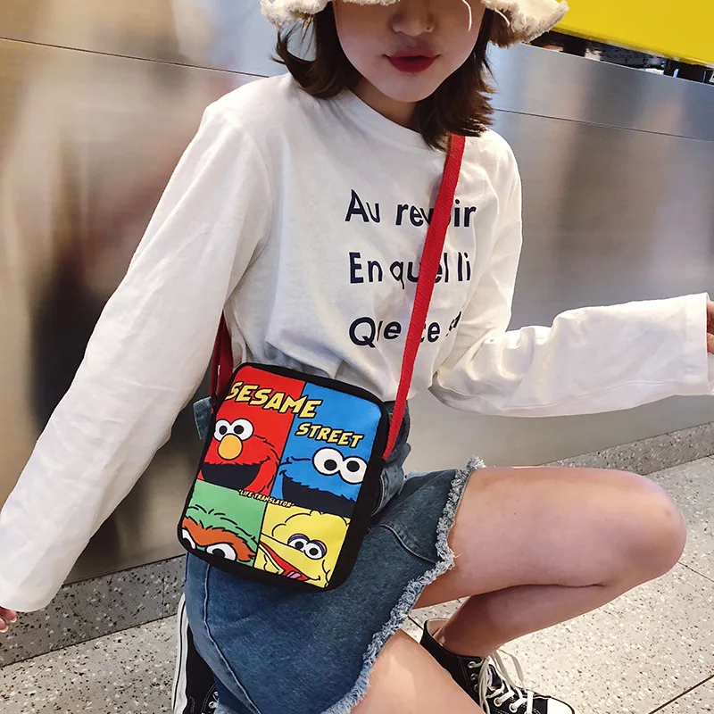 

Sesame Street Canvas Bag Japanese-style Printed Funny New Style 2019 Spring New Arrival Shoulder Bag Canvas GIRL'S Shoulder Bag