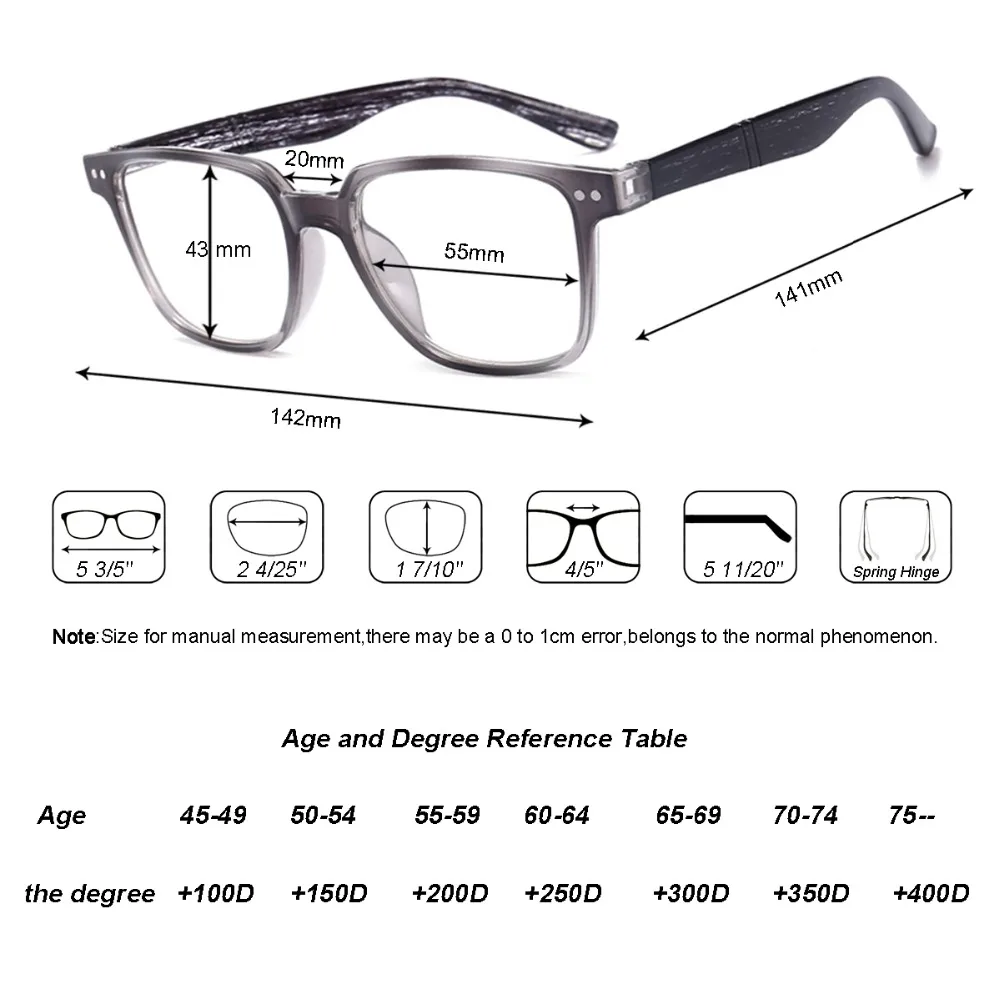 Очки для чтения для мужчин и женщин унисекс квадратные негабаритные прозрачные очки диоптрий Мода ретро дизайн градусов 1 1,5 2 2,5 3 3,5 4
