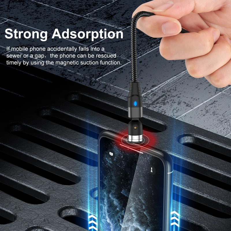 Oppselve 3A 540 Memutar Kabel Pengisian Cepat Magnet Charger Micro USB Tipe C Cabo Ponsel Kawat Kabel Untuk iPhone xiaomi