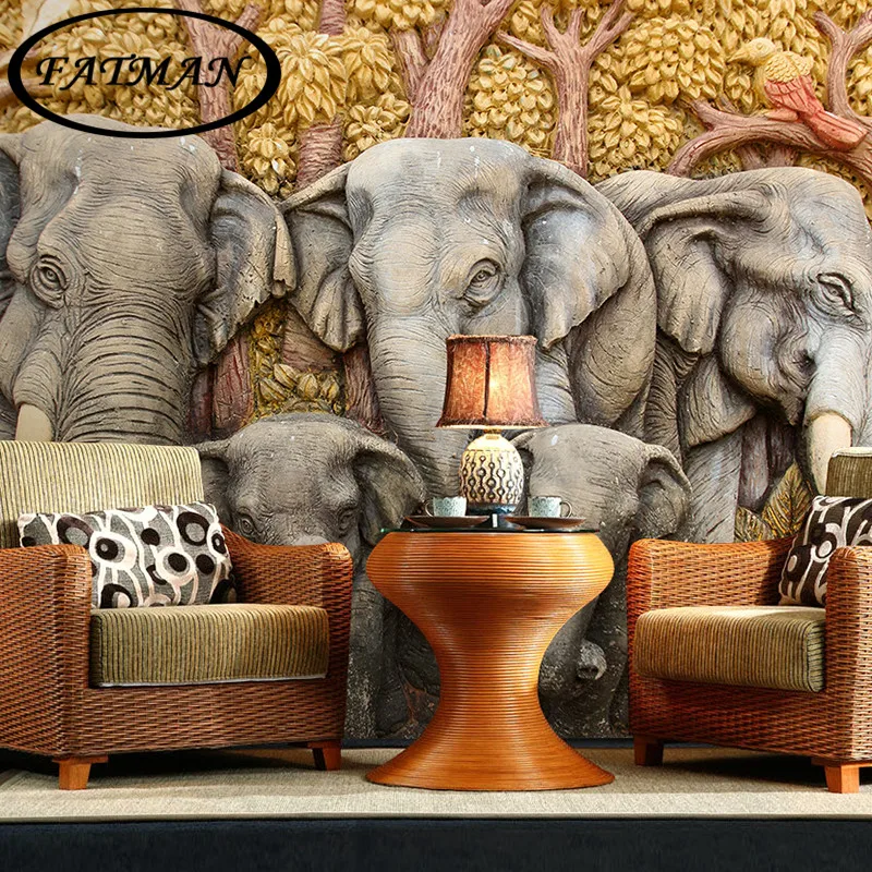 

Dropshipping Custom Photo Wallpaper Southeast Asia 3D Abstract Elephant Mural Dining Room Sofa Backdrop Wallpaper
