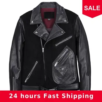 

2020 Black Men Slim Fit Motorcycle Leather Jacket Large Size XXXXL Genuine Cowhide Russian Autumn Biker's Leather Coat