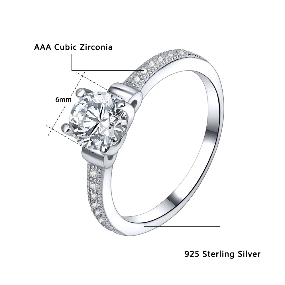 ZEMO 925 Sterling Silver Crystal Rings with CZ for Women Shinning Rhinestone Engagement Wedding Statement Finger Rings anel