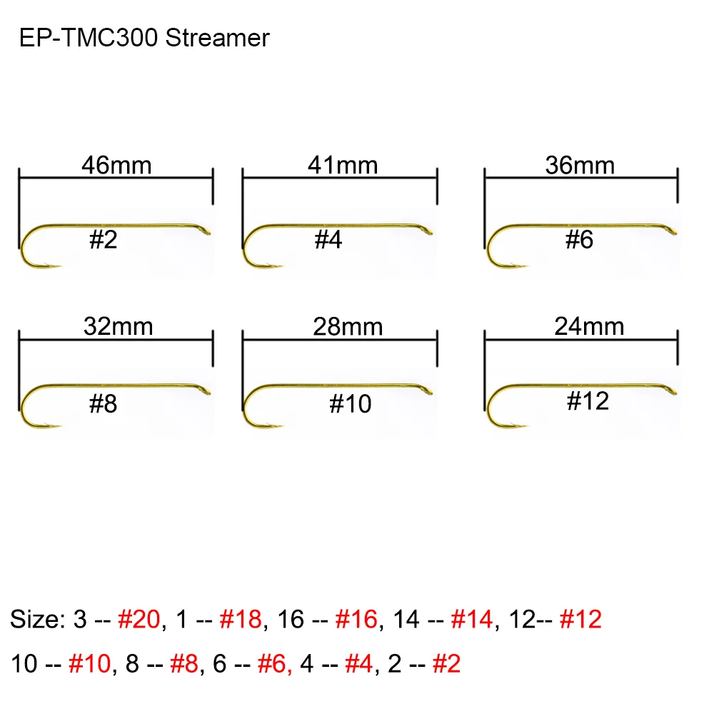 EP-TMC-300 Eupheng, 100 шт., рыболовные крючки для стримера, стальная головка, Нимфа, мокрая кованая Барб, бронза, никель, муха, рыболовные крючки - Цвет: EP-TMC-300