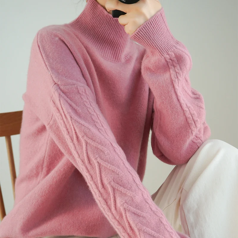 

100% wool series 19 new cashmere sweater female high collar pullover sweater simple loose bottoming shirt fashion wool sweater