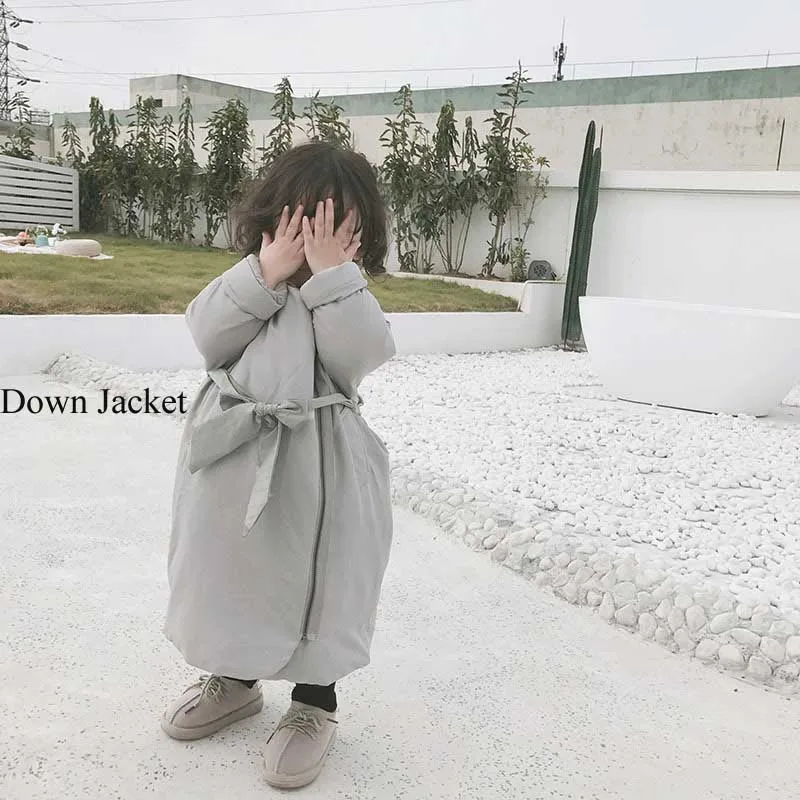 Детский пуховик; зимняя теплая куртка на подкладке из хлопка для мальчиков и девочек; пальто; Длинная стильная плотная Свободная верхняя одежда для детей - Цвет: Down Jacket-2