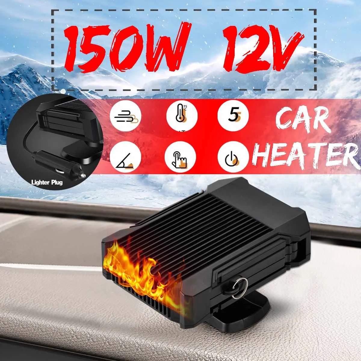 12V 150 Вт автомобильного обогревателя вспомогательный тепла размораживания туман авто автомобиль электрический обогрев Портативный нагревательных вентиляторов лобовое стекло Demister машина