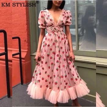 

Dress Catwalk Sweet V New Spring Summer Sequins Tulle Women Puff Sleeve Polyester Ball Gown Print Above Knee, Mini Short